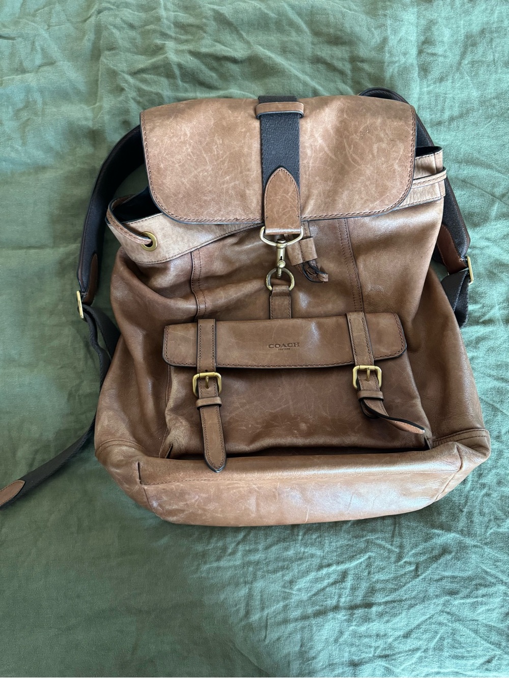 COACH Brown Leather Men’s Backpack with Buckle Front Pocket